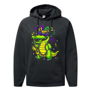 Cute Mardi Gras Alligator Performance Fleece Hoodie