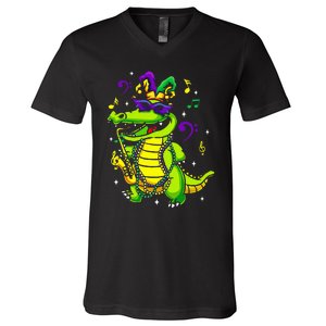 Cute Mardi Gras Alligator V-Neck T-Shirt