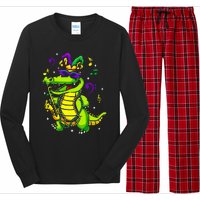 Cute Mardi Gras Alligator Long Sleeve Pajama Set