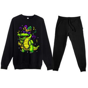 Cute Mardi Gras Alligator Premium Crewneck Sweatsuit Set