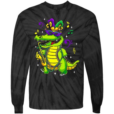 Cute Mardi Gras Alligator Tie-Dye Long Sleeve Shirt