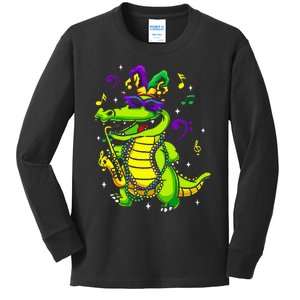 Cute Mardi Gras Alligator Kids Long Sleeve Shirt