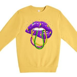 Cool Mardi Gras Glitter Lips Premium Crewneck Sweatshirt