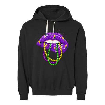 Cool Mardi Gras Glitter Lips Garment-Dyed Fleece Hoodie