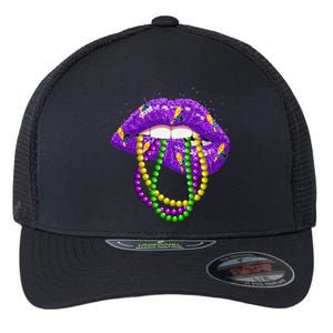 Cool Mardi Gras Glitter Lips Flexfit Unipanel Trucker Cap