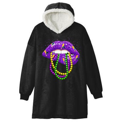 Cool Mardi Gras Glitter Lips Hooded Wearable Blanket