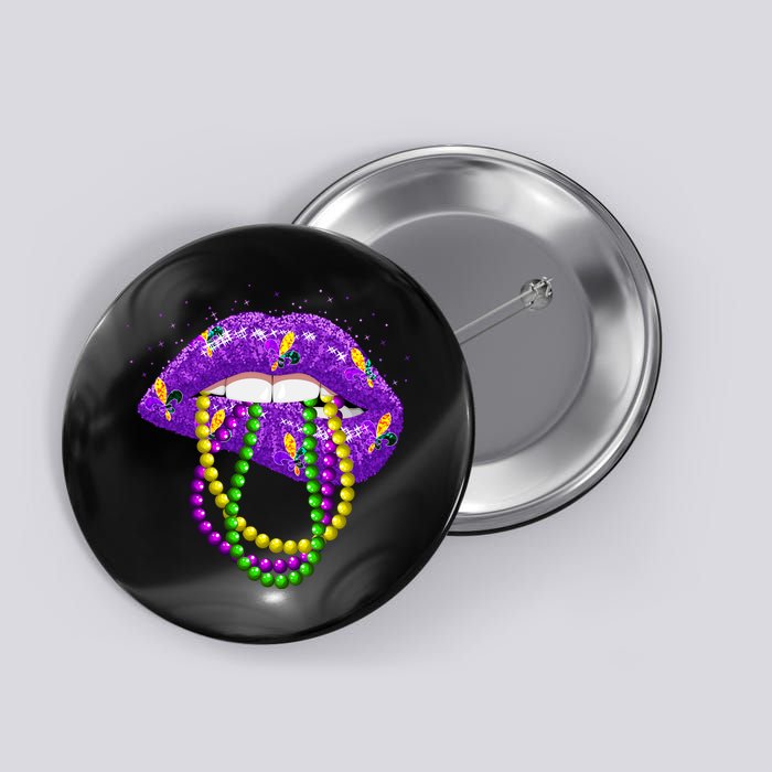 Cool Mardi Gras Glitter Lips Button