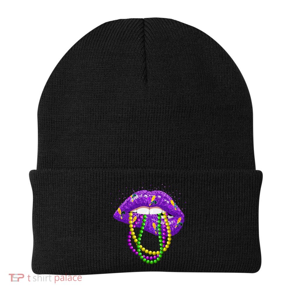 Cool Mardi Gras Glitter Lips Beanie