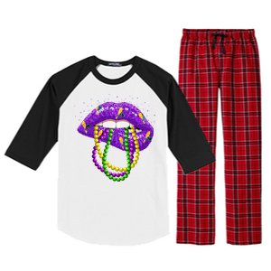 Cool Mardi Gras Glitter Lips Raglan Sleeve Pajama Set