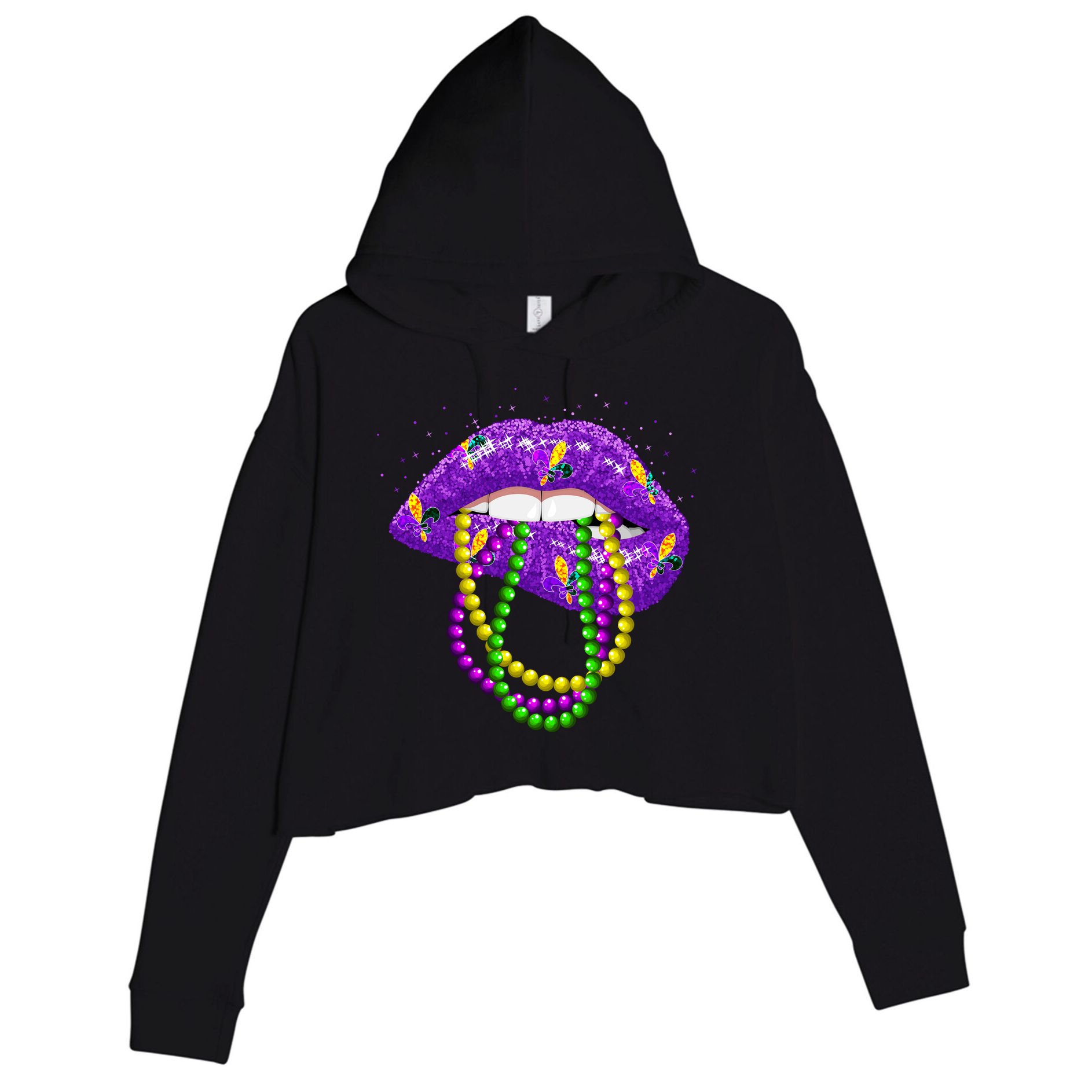Cool Mardi Gras Glitter Lips Crop Fleece Hoodie