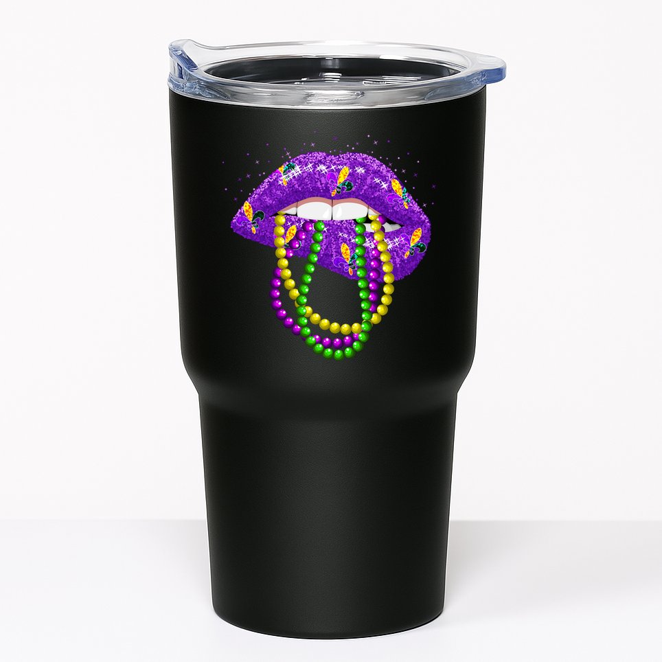 Cool Mardi Gras Glitter Lips Tumbler