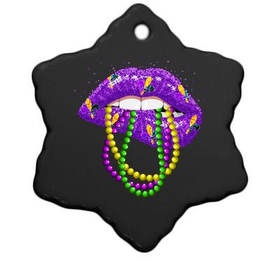 Cool Mardi Gras Glitter Lips Ceramic Star Ornament