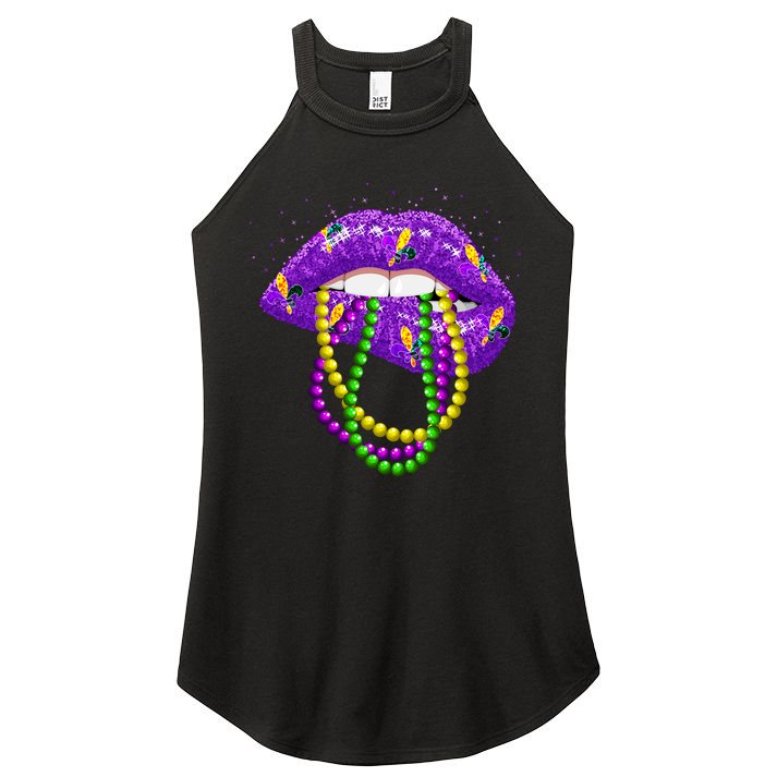 Cool Mardi Gras Glitter Lips Women's Perfect Tri Rocker Tank