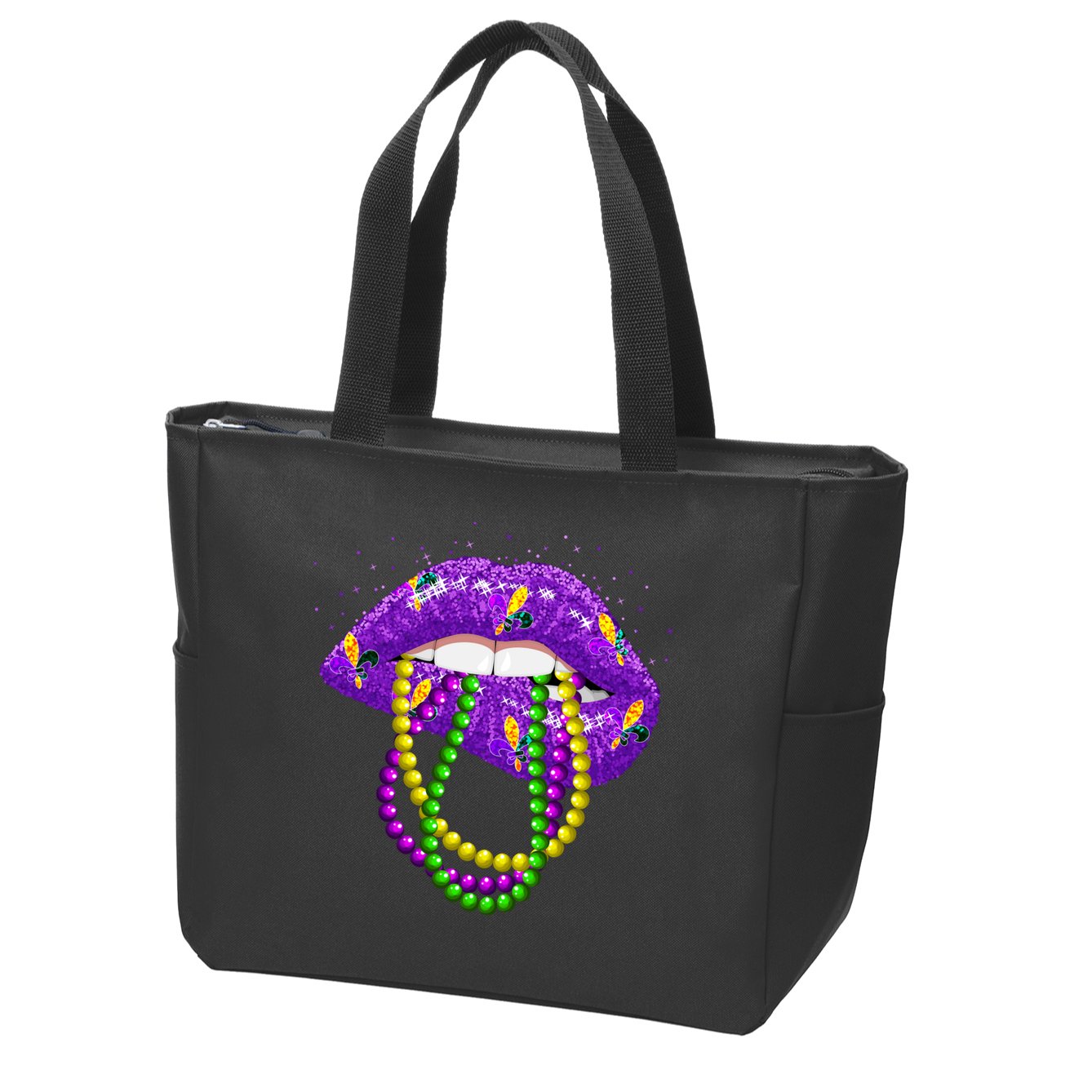 Cool Mardi Gras Glitter Lips Zip Tote Bag