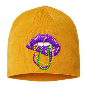 Cool Mardi Gras Glitter Lips Sustainable Beanie