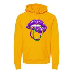 Cool Mardi Gras Glitter Lips Premium Hoodie