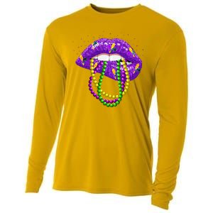 Cool Mardi Gras Glitter Lips Cooling Performance Long Sleeve Crew