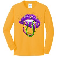 Cool Mardi Gras Glitter Lips Kids Long Sleeve Shirt