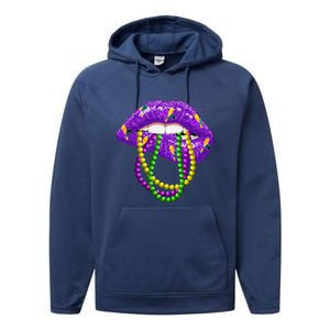 Cool Mardi Gras Glitter Lips Performance Fleece Hoodie