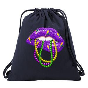 Cool Mardi Gras Glitter Lips Drawstring Bag