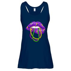 Cool Mardi Gras Glitter Lips Ladies Essential Flowy Tank