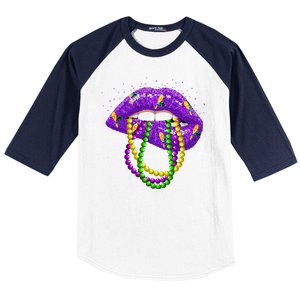 Cool Mardi Gras Glitter Lips Baseball Sleeve Shirt