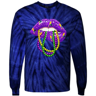 Cool Mardi Gras Glitter Lips Tie-Dye Long Sleeve Shirt