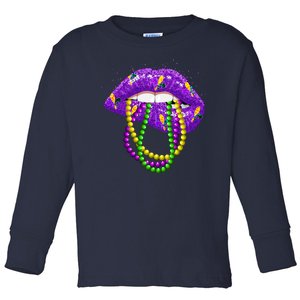 Cool Mardi Gras Glitter Lips Toddler Long Sleeve Shirt