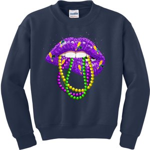 Cool Mardi Gras Glitter Lips Kids Sweatshirt