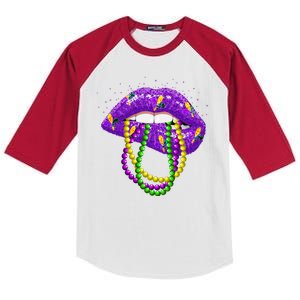 Cool Mardi Gras Glitter Lips Kids Colorblock Raglan Jersey