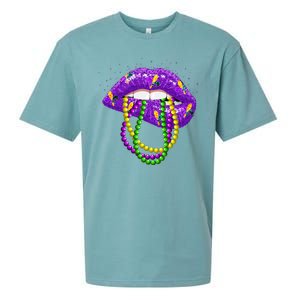 Cool Mardi Gras Glitter Lips Sueded Cloud Jersey T-Shirt