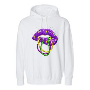 Cool Mardi Gras Glitter Lips Garment-Dyed Fleece Hoodie