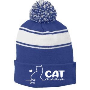 Cat Mama Gift For Cat Mama Cute Cat Mama Gift Stripe Pom Pom Beanie