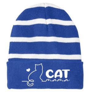 Cat Mama Gift For Cat Mama Cute Cat Mama Gift Striped Beanie with Solid Band