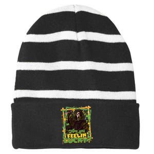 Call Me Ghostface Are You Feelin' Lucky Horror Movie St Patricks Day Lucky Vibe Striped Beanie with Solid Band