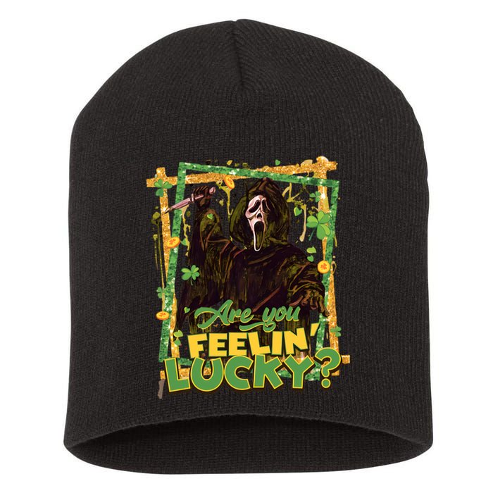 Call Me Ghostface Are You Feelin' Lucky Horror Movie St Patricks Day Lucky Vibe Short Acrylic Beanie