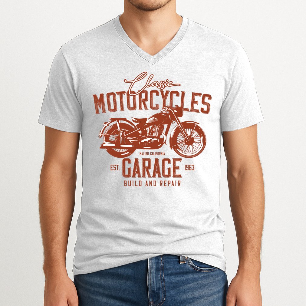 Classic Motorcycle Garage V-Neck T-Shirt