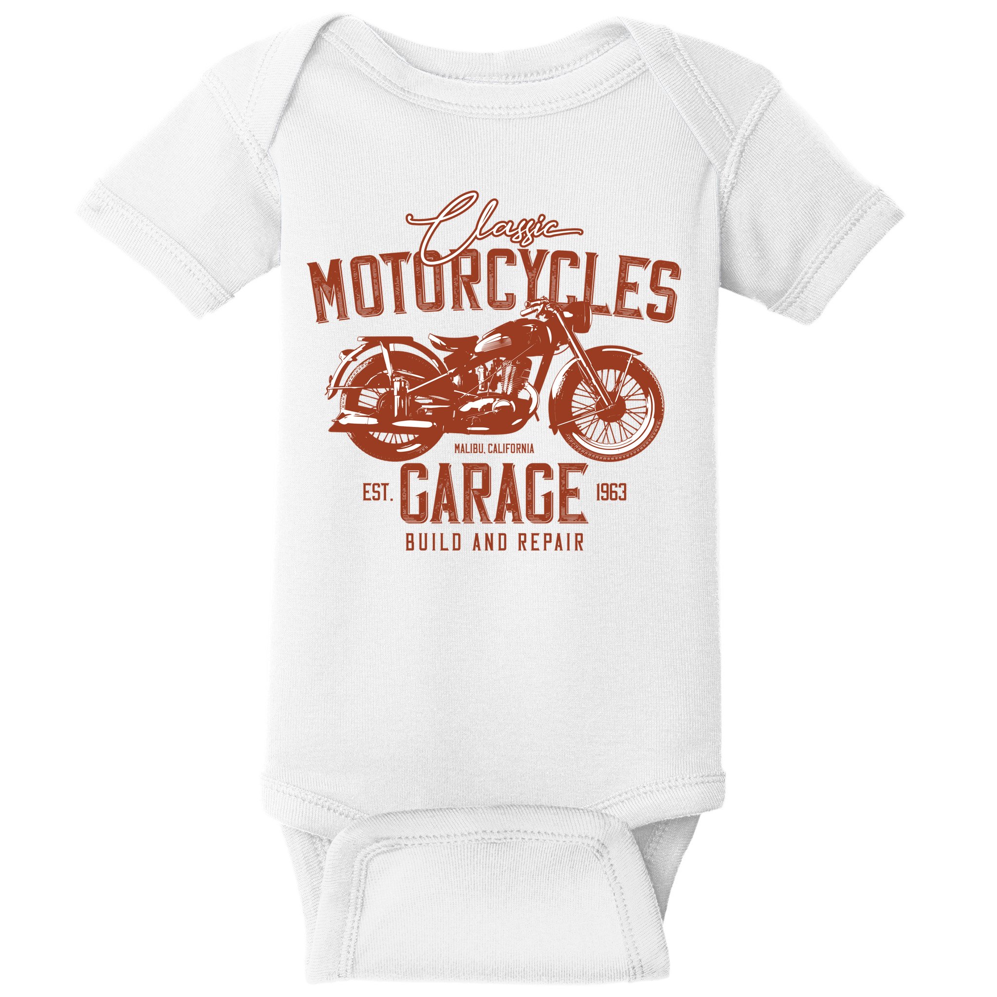 Classic Motorcycle Garage Baby Bodysuit