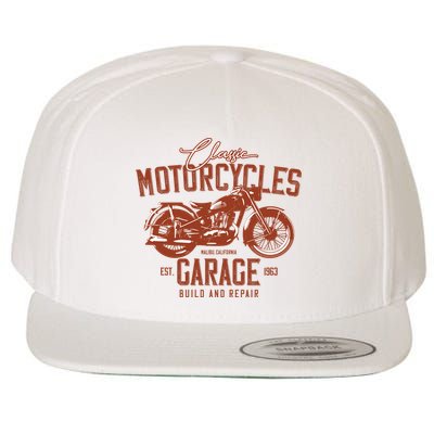 Classic Motorcycle Garage Wool Snapback Cap