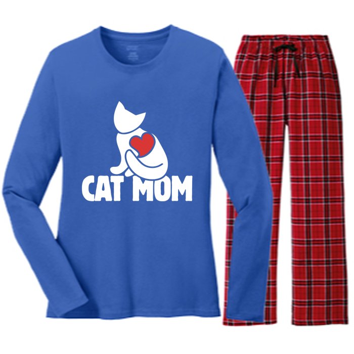 Cat Mom Gift Cats Moms Great Gift Cute Cat Mom Gift Women's Long Sleeve Flannel Pajama Set 