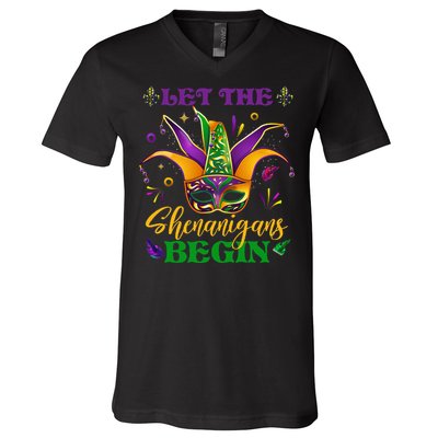 Cute Mardi Gras Mask Let The Shenanigans Begin V-Neck T-Shirt