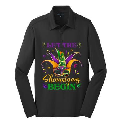 Cute Mardi Gras Mask Let The Shenanigans Begin Silk Touch Performance Long Sleeve Polo