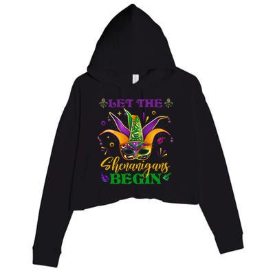 Cute Mardi Gras Mask Let The Shenanigans Begin Crop Fleece Hoodie