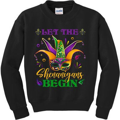 Cute Mardi Gras Mask Let The Shenanigans Begin Kids Sweatshirt