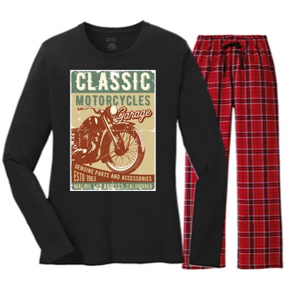 Classic Motorcycles Garage Women's Long Sleeve Flannel Pajama Set 