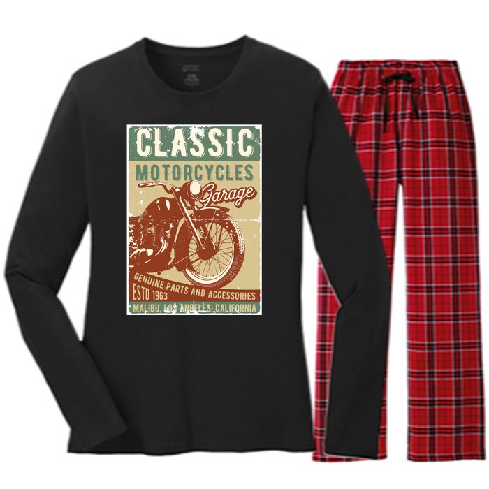 Classic Motorcycles Garage Women's Long Sleeve Flannel Pajama Set 