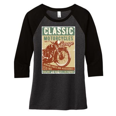 Classic Motorcycles Garage Women's Tri-Blend 3/4-Sleeve Raglan Shirt