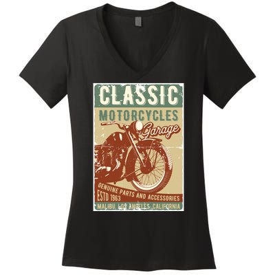 Classic Motorcycles Garage Women's V-Neck T-Shirt