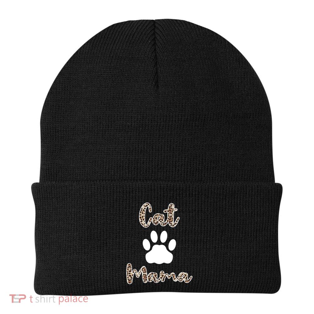 Cat Mom Gift Cute Leopard Pattern Styled Cat Lover Cat Mama Cool Gift Knit Cap Winter Beanie
