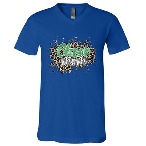 Cheer Mom Great Gift Leopard Cheetah Print Green Cheer Gift V-Neck T-Shirt